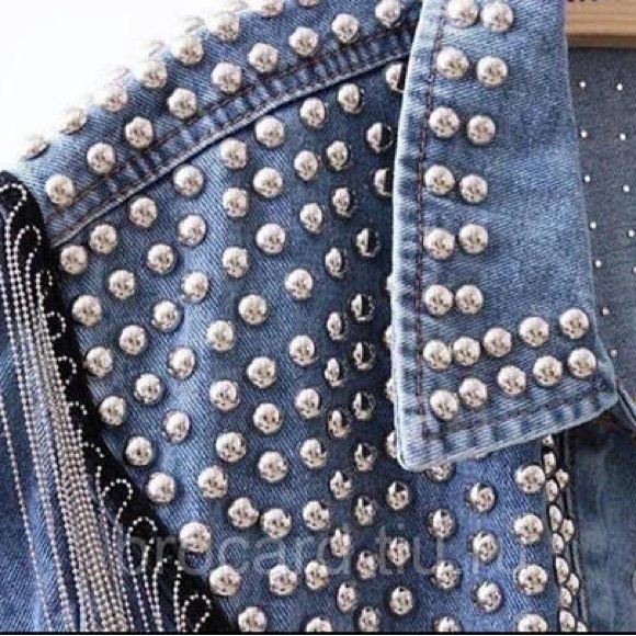 826. LAST 1! Denim Boho Rhinestone Studd  Country Fringe Jacket CLEARANCE - Picture 4 of 9